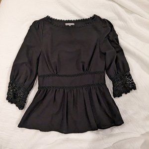 Ankorel Black Crochet Detailed Peplum Blouse Shirt Size S